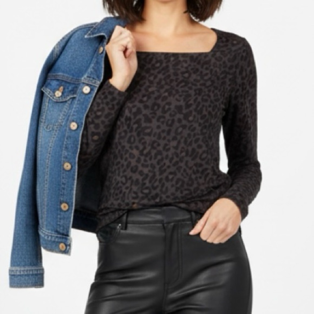 Ann Taylor Top Animal Print Jersey Knit Long Sleeve Grey Black NWT S